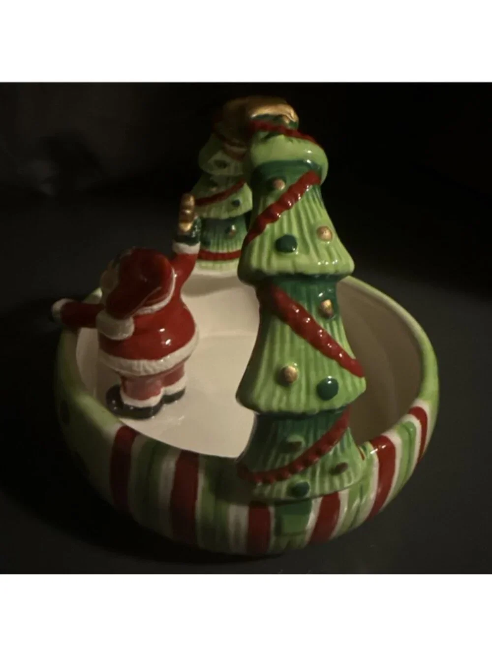 Fitz And Floyd Santa Claus Merry Christmas Basket 2006 Ceramic Candy Dish Vintag
